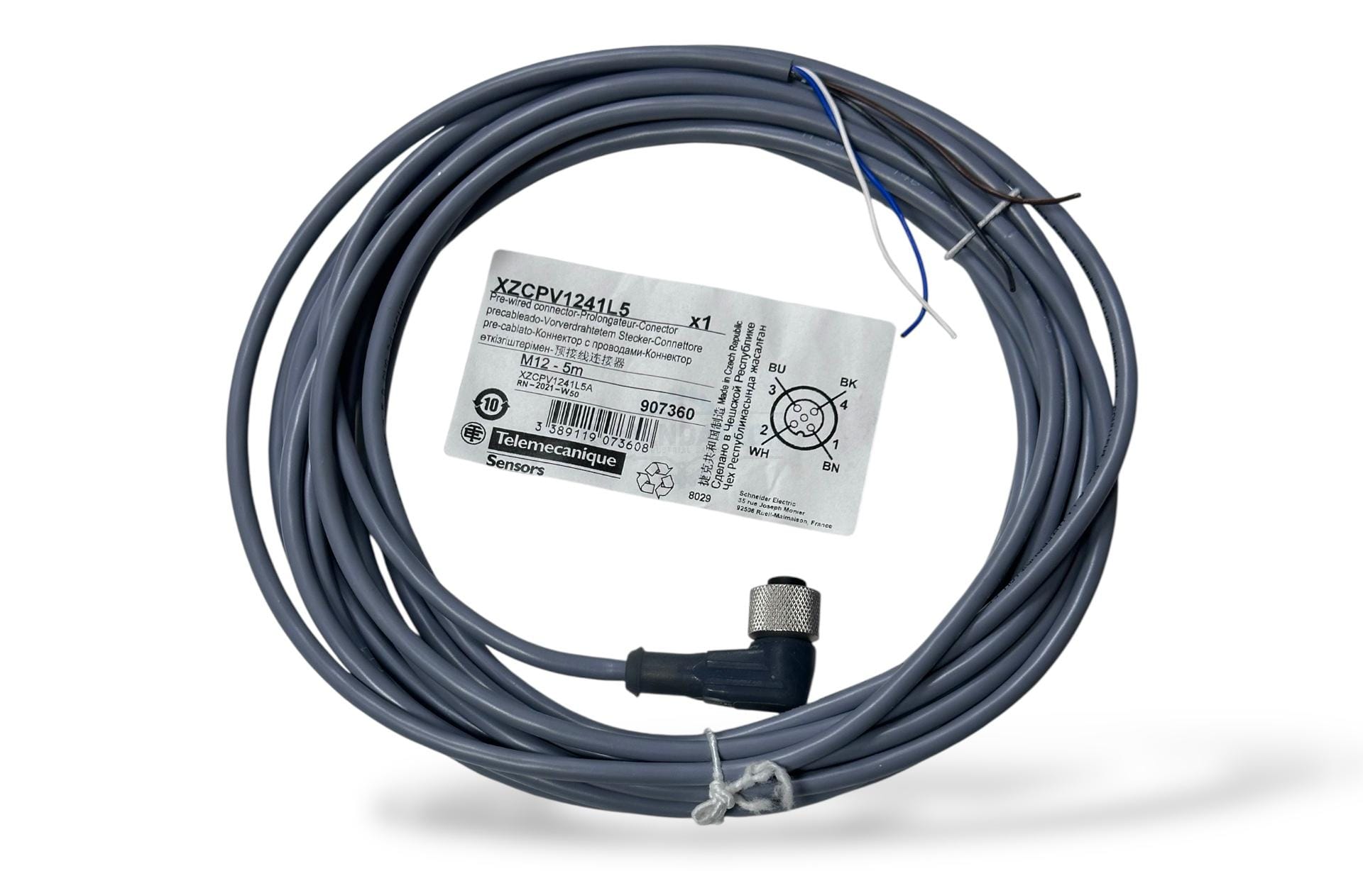 Telemeqanick XZCPV1241L5 | 5mt -90° 4Pin 4 Kablolu M12 Dişi Sensör Kablosu - Image 2