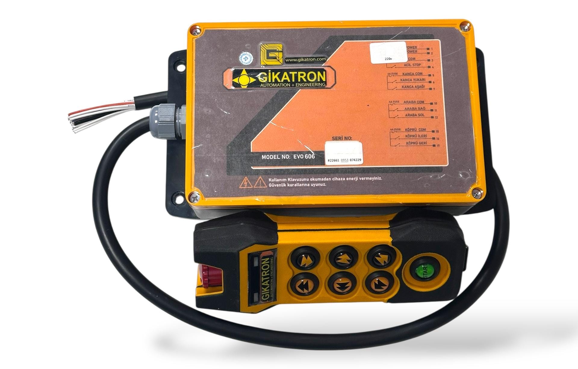 Gikatron Uzaktan Kumanda Seti-Evo606-220AC Serisi-6 Hareketli, Tek Kademeli, Tek Hızlı, 6 Hareket Yön Buton, 1 Start Yeşil Buton, 1 Acilstop Kırmızı Buton - Image 5