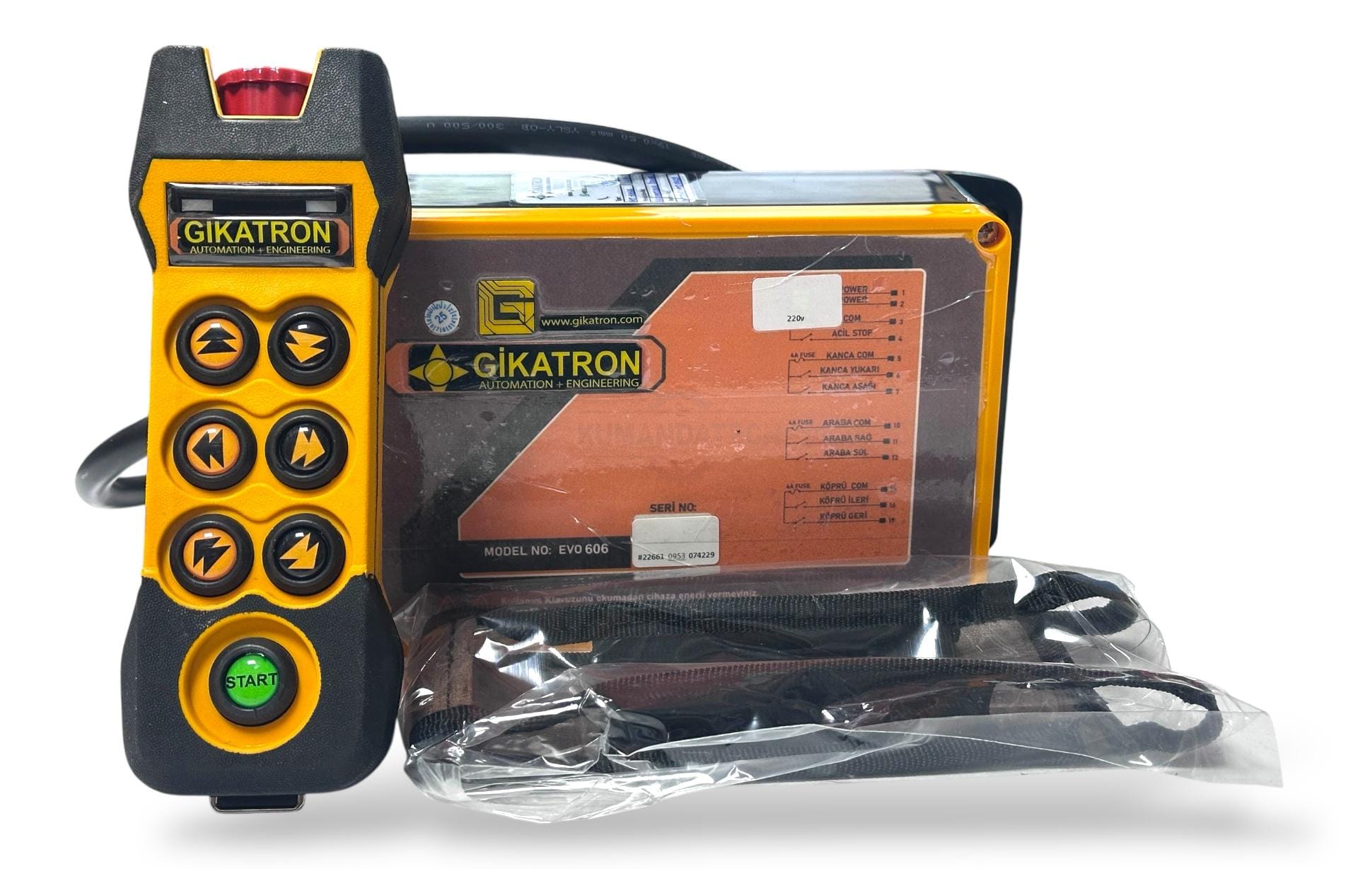 Gikatron Uzaktan Kumanda Seti-Evo606-220AC Serisi-6 Hareketli, Tek Kademeli, Tek Hızlı, 6 Hareket Yön Buton, 1 Start Yeşil Buton, 1 Acilstop Kırmızı Buton - Image 2