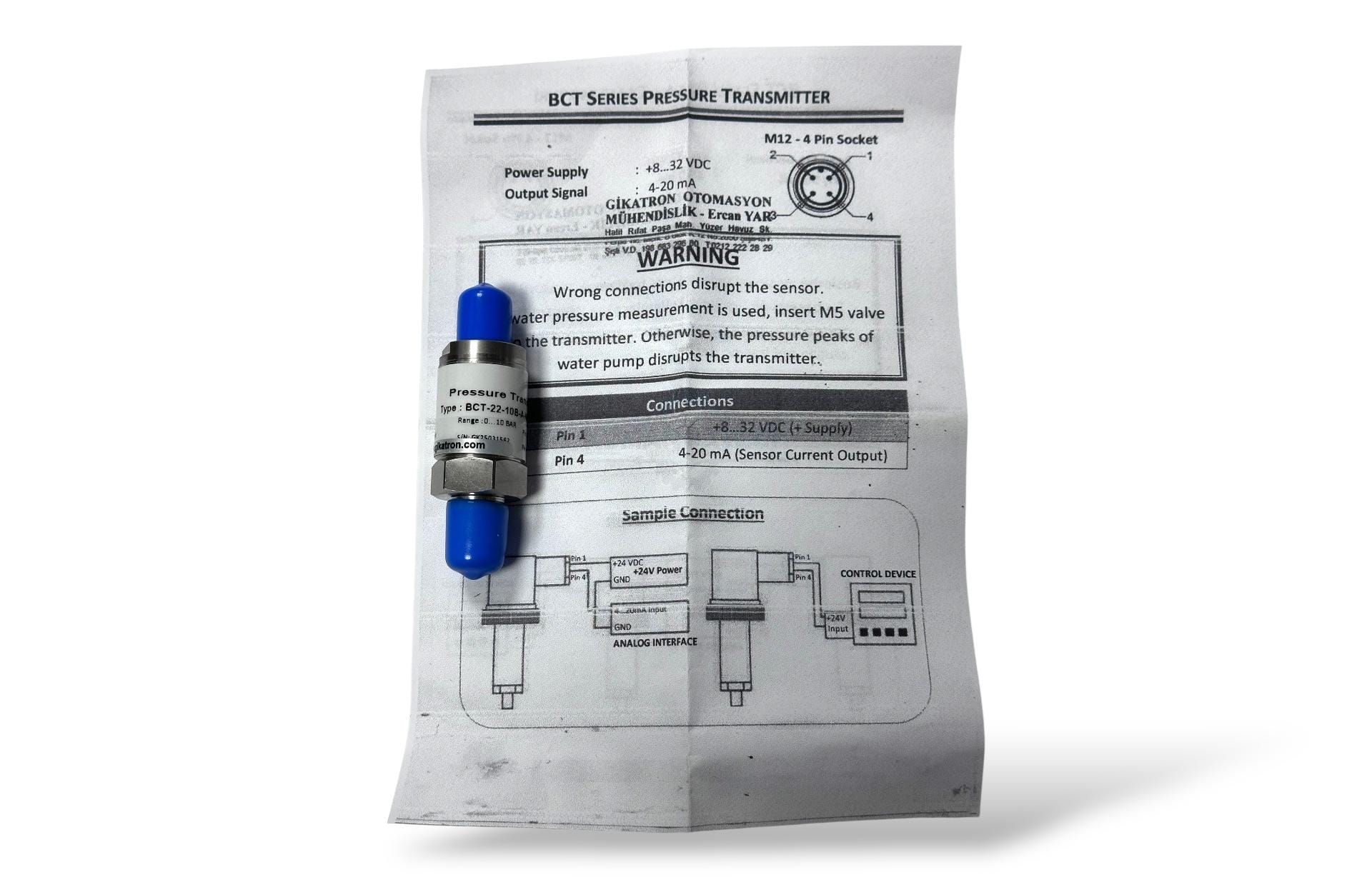 Atek Sensor Technologies BCT22-10B-A-NPT Basınç Sensörü 0-10 Bar 4-20mA | Gikatron - Görsel 7
